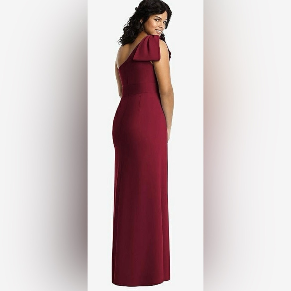 After Six Burgundy Bow One Shoulder Gown - Picture 6 of 8